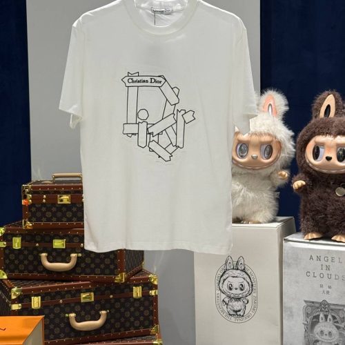 几何线条大 D 白色短袖 T 恤